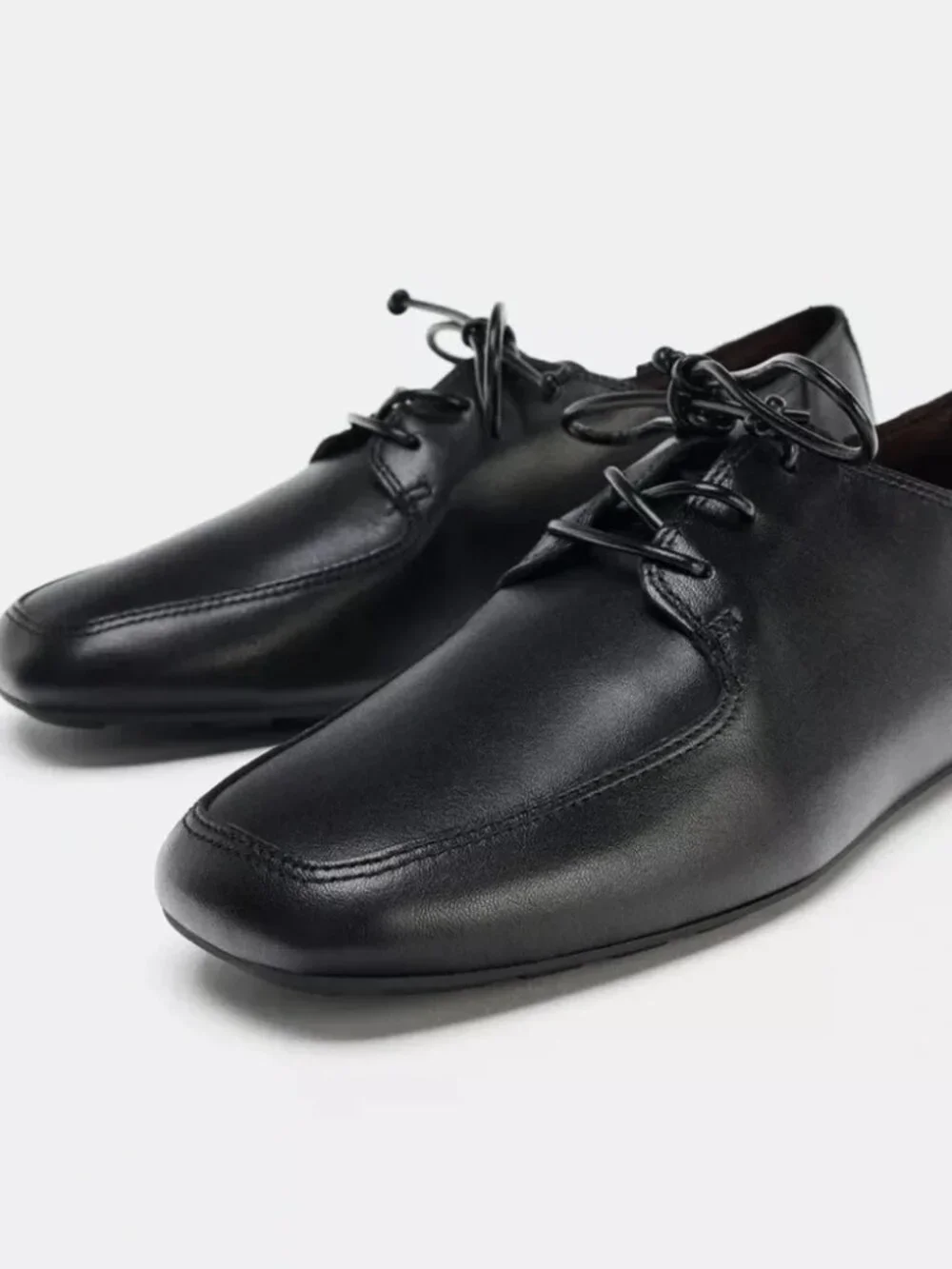 Zara LOW HEEL LEATHER LACE-UP SHOES